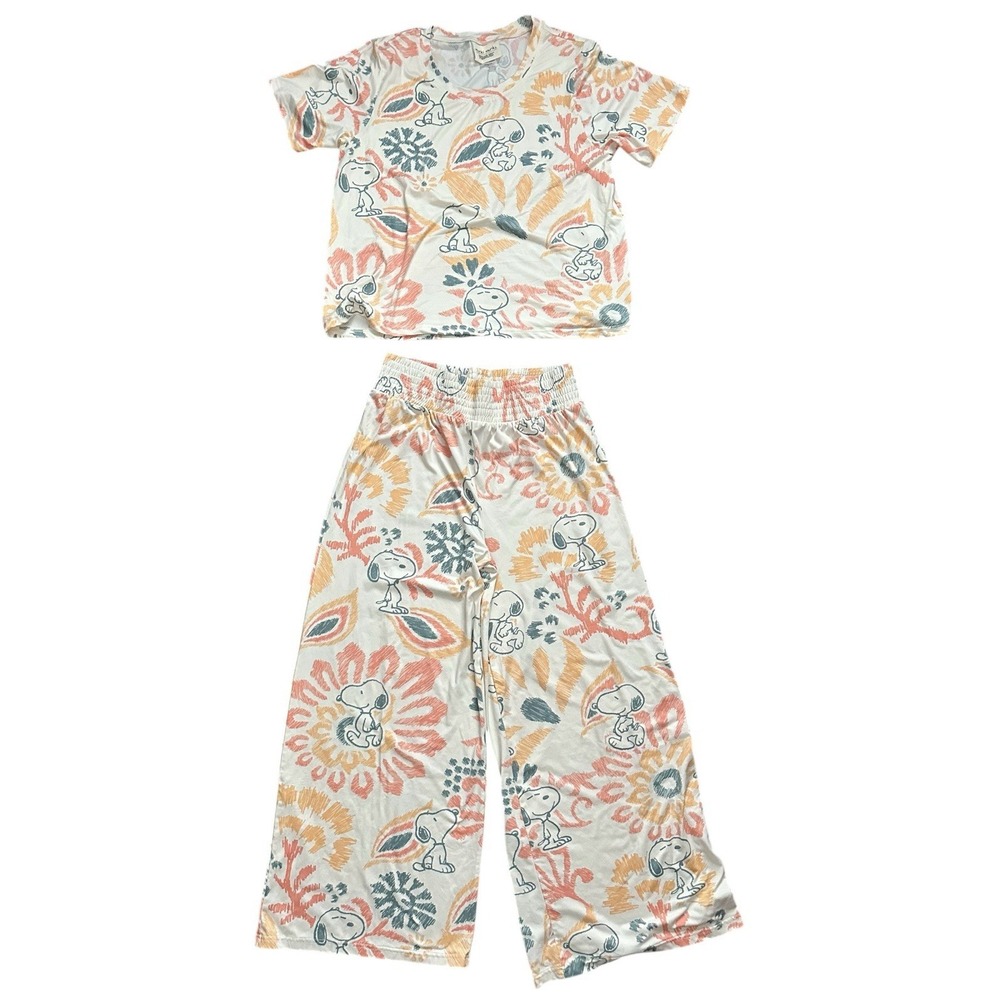 Munki Munki Snoopy Peanuts Floral Pullover Soft Pajama Set Pajamas Size XL